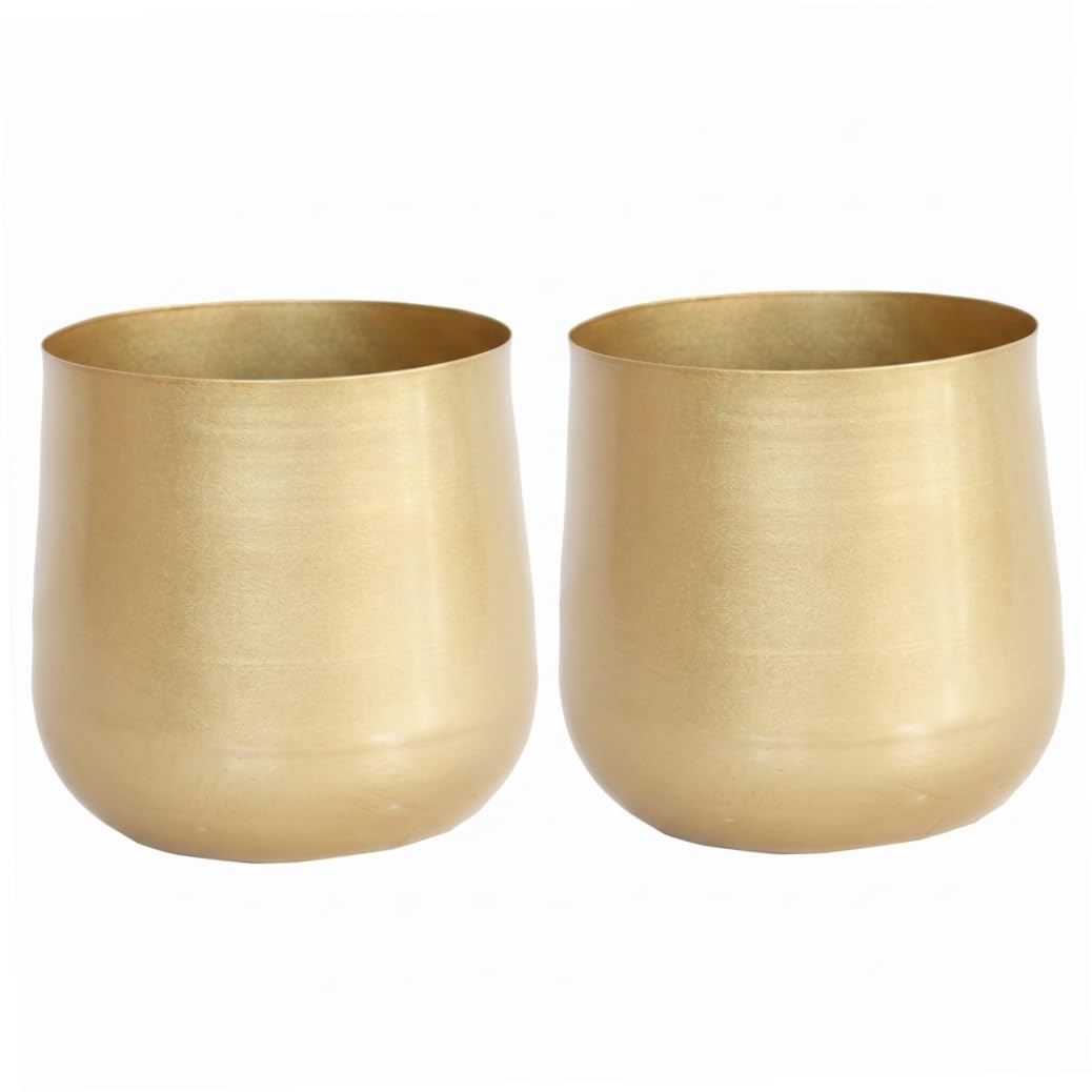 Gold Planter Wrought Iron Gold Plant Pot Tall Cylindrical Vase for Centerpieces Flower Pot 6.69x5.91 inch 2PCS.