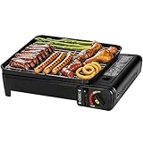 Portable Butane Stove - Compact Gas Grill Stove with Detachable Grate + Durable Carry Case | Dual Fuel Tabletop BBQ for Camping, Korean BBQ, Tailgating | Fast Stainless Steel Outdoor Cooker