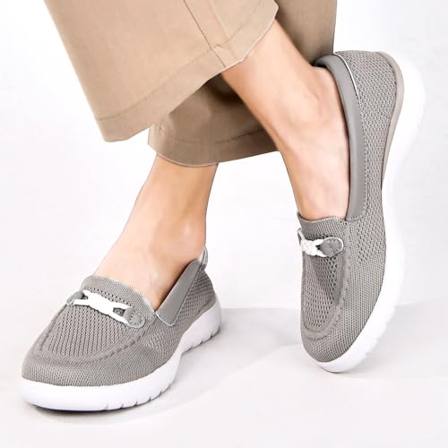 Image of Buyrew Loafers for Women - Comfortable Mesh Knit Slip On Walking Shoes with Arch Support - Dressy Business Casual Work Flats for Standing All Day - Lightweight Breathable Penny Loafers