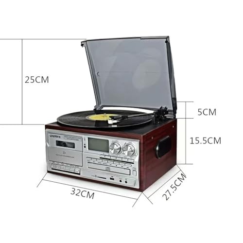 Reproductor de Discos de Vinilo - Tocadiscos Bluetooth de 3 Velocidades con Reproducción de CD/Casete, Radio AM/FM, Grabador USB, Entrada Aux/Salida de Línea RCA