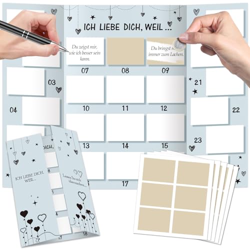 DPKOW Liebe Adventskalender Karten Rubbellos, Ich liebe dich weil Adventskalender Selber Machen Rubbellose Karten Weihnachtskalender für Freundin Freund Ihn Sie, Adventskalender Paarzeit Partner