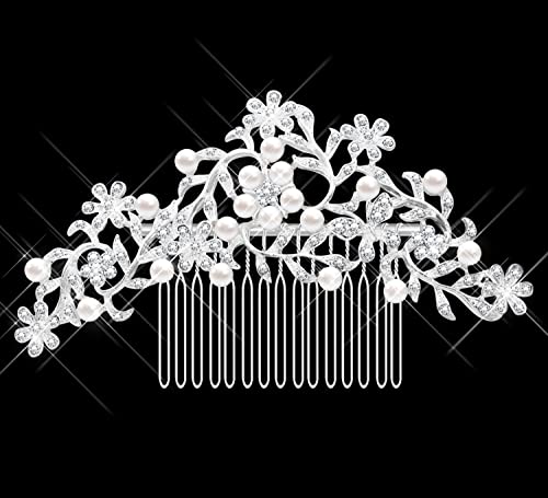 Pente de cabelo feminino de cristal austríaco pérola noiva ondulado acessórios de cabelo art déco fl