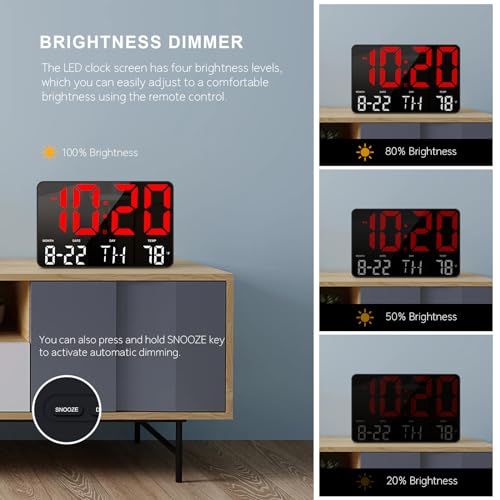Image of Hournor Digital Wall Clock, LED Clock with Remote Control, Digital Clock Large Display with Date Week Temperature for Living Room Decor, Large Wall Clocks for Bedroom Office Gym Shop Garage (Red)