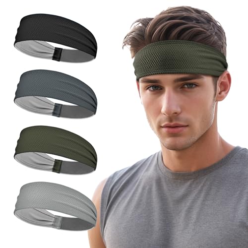 Image of Sukeen Sports Headbands for Men, Moisture Wicking Sweat Bands Headbands Non-Slip, Breathable Elastic Sweatband, Running Headband for Yoga, Tennis, Fitness Workout