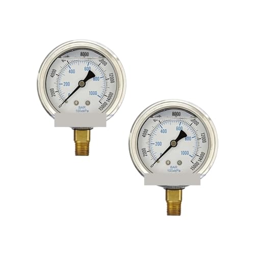 Manomètre à liquide 0-15000 PSI cadran 5" raccord NPT 1/4 (lot de 2) face verticale