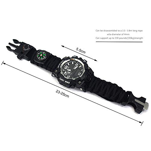 Techong 6 In 1 Outdoor Survival Bracelet Watch, Emergency Sports Waterproof Wristband First Aid Tools With Paracord, Compass, Whistle, Fire Starter, Scraper For Camping & Adventure #TOP3
