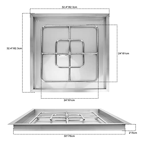 Image of onlyfire Stainless Steel Square Fire Pit Flat Pan with Burner Ring Assembly, 30-Inch