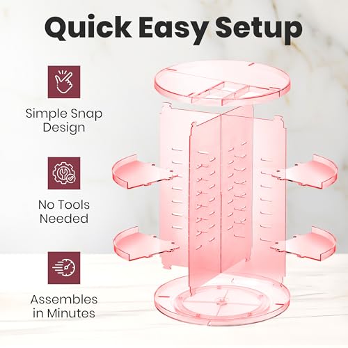 Image of Masirs Rotating Makeup Organizer for Vanity, Large 360 Spinning Cosmetic & Skincare Organizer, Adjustable Shelf Height, Perfume Stand, Countertop Storage for Bathroom or Bedroom, Pink