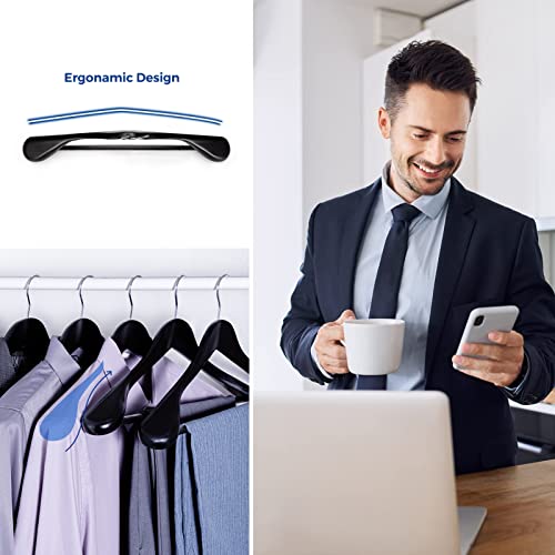 House Day High-Grade Suit Hangers, Wide Shoulder Wooden Hangers With Non Slip Pants Bar, Smooth Finish 360° Swivel Hook Solid Wood Coat Hangers For Dress, Jacket, Heavy Clothes Hanger 6 Pack (Black) #TOP1