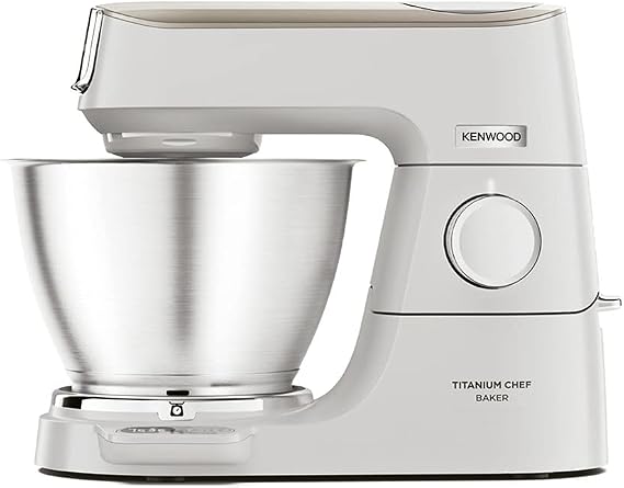 Kenwood Titanium Chef Baker XL, Kitchen Machine with K-Whisk, Stand Mixer with Kneading Hook, Whisk and 5L Bowl, KVC65.001WH, Power 1400W, White & KAX950ME Food Mincer Attachment