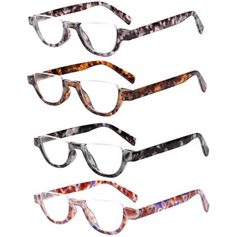 4 Pairs of Colorful Fashion Half Moon Frame Reading Glasses Spring Hinge Male and Female Readers (Multicoloured, 1.75) Cover