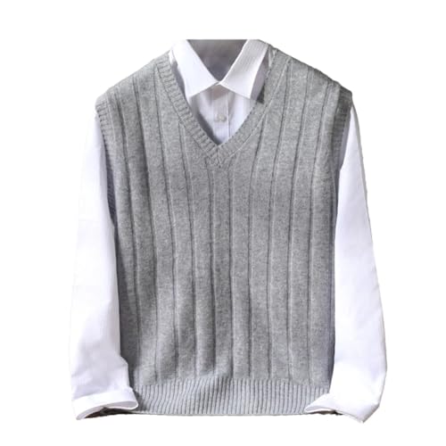 Men's V-Neck Casual Knit Vest Winter Wool Waistcoat Sweater Loose Middle-Aged Sleeveless Jumper Warm Thick Vest Tops