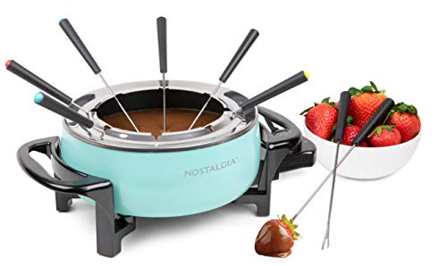 Comparison: Best Electric Fondue Pot 8 Nostalgia 12-Cup Electric Fondue Pot Set for Cheese & Chocolate - 8 Color-Coded Forks, Temperature Control - Stainless Steel Kitchen Gadgets and Appliances for Hors d'Oeuvres and More - Aqua