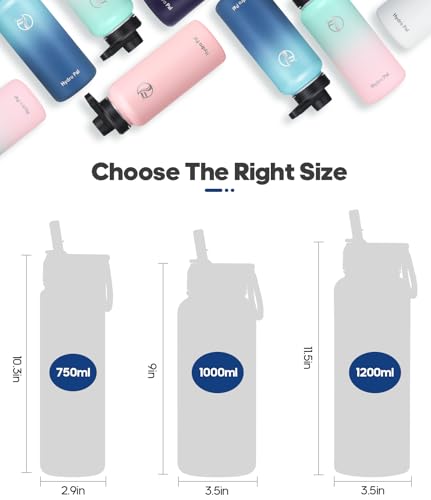Image of HydroPal Vacuum Insulated Stainless Steel Water Bottle, 1200ml /1000ml /750ml- 2 Lids (Straw Lid and Spout Lid), 2 Straws Water Bottle for 12 Hours Hot & 24 Hours Cold Drinks, Great for Work, Travel