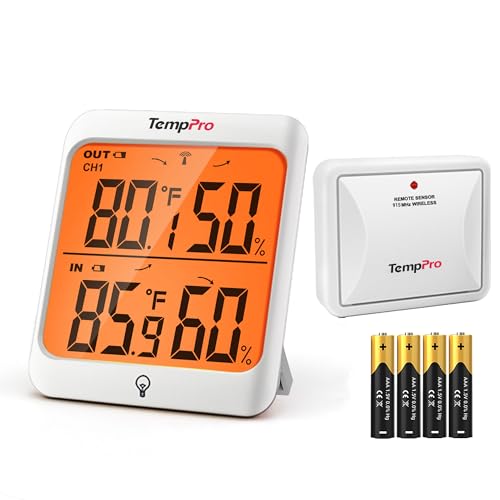 TempPro Indoor Outdoor Thermometer Wireless Hygrometer, 500FT Inside...