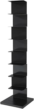Buhelyc Simple Narrow Invisible Bookshel Bookshelf for Small Spaces Space-Saving Vertical Tower Metal Spine Bookshelf for Bedroom, Office, Study, Living RoomSize8-Layer,ColorBlack