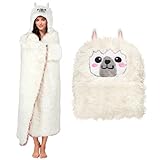 HAGOT Tragbare Decke mit Kapuze und Ärmeln, 148 * 125CM, Kuscheldecke mit Handschuhen, für Damen und Herren, für Zuhause Reisen, Alpaka Muster