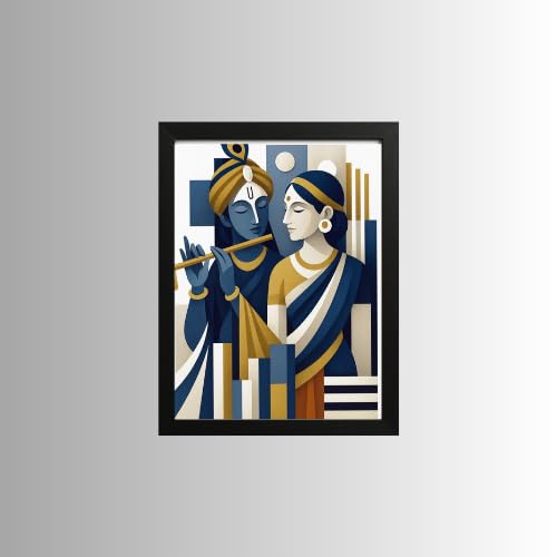Image of Modern Radha Krishna Abstract Wall Art Frame | Geometric Krishna Painting | Contemporary Spiritual Home Decor | Premium Wall Decoration