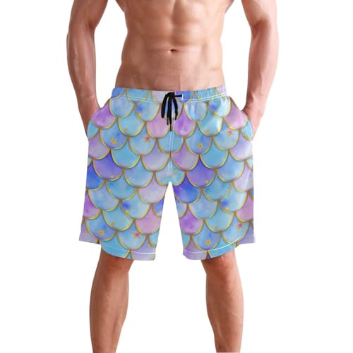 Quick Dry Colorful Mermaid Men's Swimming Shorts Swim Trunks with Mesh Lining Beach Wear - S