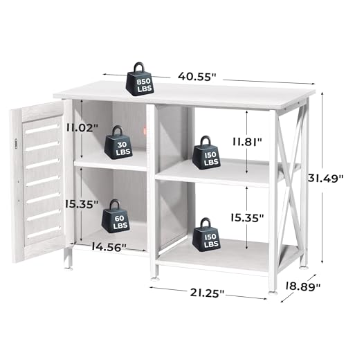 Image of Herture 40-50 Gallon Fish Tank Stand, Aquarium Stand with Cabinet Accessories Storage, Heavy Duty Metal Frame, 40.55 inch L*18.89 inch W Tabletop, 850LBS Capacity, White PG02YGW