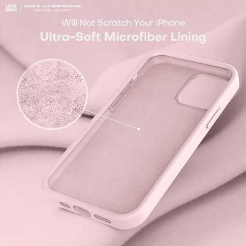 Image of LOVE 3000 Designed for iPhone 12 Case /iPhone 12 Pro Case, Premium Silicone with [Soft Anti-Scratch Microfiber Lining] Shockproof Protective Phone Case for Men Women Girls 6.1 inch, Chalk Pink