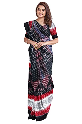 Image of Odisha Sambalpuri Handloom Ikat Women's Cotton Saree, Odisha Handloom Handmade Pure Cotton Khandua Saree, Ikkat Orissa Traditional Handloom Saree Without Blouse