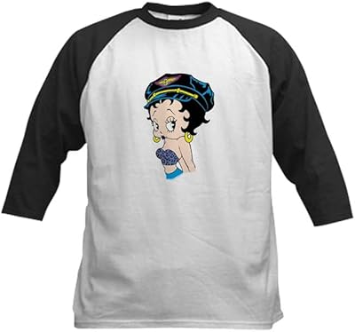 CafePress Betty Boop Wild One Kids Baseball T Shirt Kids Cotton Baseball Jersey, 3/4 Raglan Sleeve Shirt Black/White