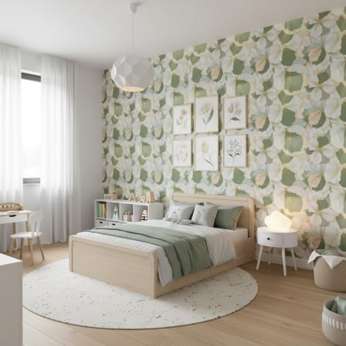 Image of Green Floral Wallpaper for Walls | Peel and Stick Self Adhesive Wall Sticker | Waterproof PVC Vinyl Decorative Wall Decor for Home, Living Room, Bedroom & Office (45x300 cm)