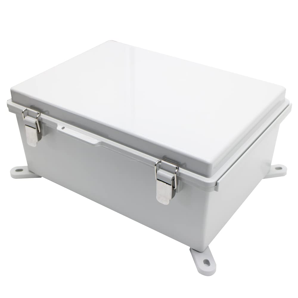Watertight Electrical Junction Box with Mounting Plate, Clear Hinged Cover Stainless Steel Latch, Plastic Enclosure for Project Wall Bracket, IP67 13.8*9.8*5.9inch（350×250×150mm）