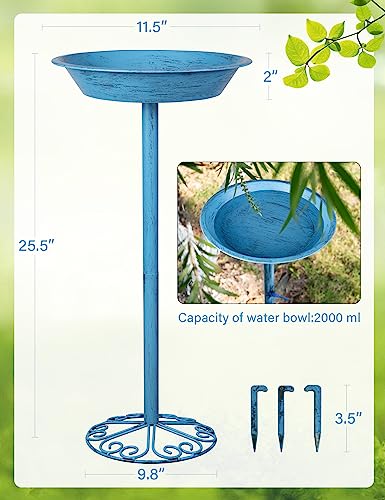 Tiancentral H Bird Baths For Outdoors 25.5 Inch Height Outdoor Garden Bird Feeder Metal Birdbath With Dragonfly For Garden Yard And Lawn Decoration,Blue thumb #1