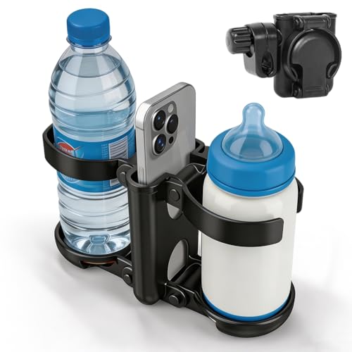 Soporte para bebidas 3 en 1, accesorios para cochecitos - Portavasos plegable con soporte para teléfono móvil, portabotellas universal para ABC Design Cybex, Bugaboo, bicicleta y silla de ruedas