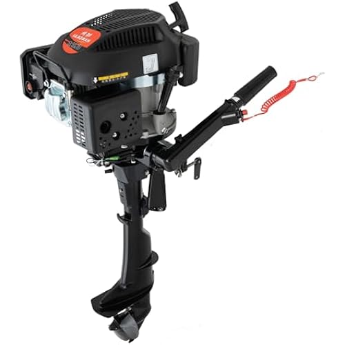 6HP 140CC Outboard Motor 4 Stroke Boat Motor Short Shaft Manual Start Boat Engine Gas Powered Outboard Boat Motors with Air Cooling & TCI Ignition with F-N Gear