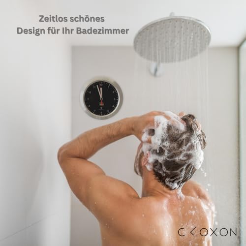 CLOXON Funkuhr Badezimmer mit Saugnapf Badezimmeruhr mit Thermometer Uhr mit Funk Bad Silber Funkuhr