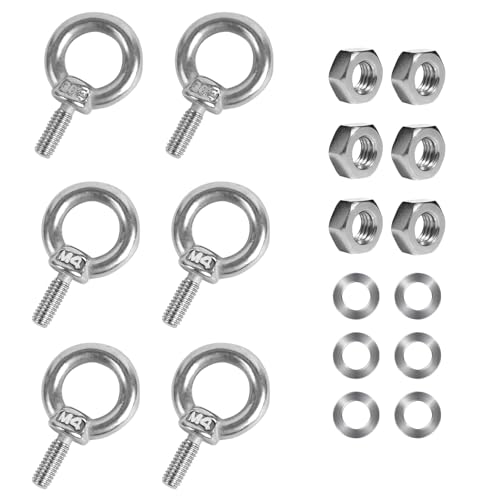 Sliverdew 548238_5_HZHZACKT 6 Pack Eye Bolts With Nuts M4 Screw Eyebolt Stainless Steel Heavy Duty Eye Bolt M4 Male Screw Thread Ring Shoulder Eyebolts cover