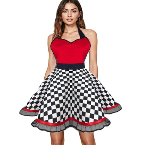 Gaf Nuncew Delantal Cocina Mujeres,Lindo Delantal De Punto Vintage Con Bolsillos Y Corbata Larga Ajustable Y Cintura, Adecuada Para CoccióN Diaria, Horneado, ProteccióN De Limpieza