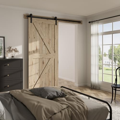 Image of CCJH 9FT Single Sliding Barn Door Hardware Kit Black Carbon Steel Hanger Flat Track System for Closet Kitchen 1 Door 54 inch Wide, Smoothly and Quietly I Shape Roller