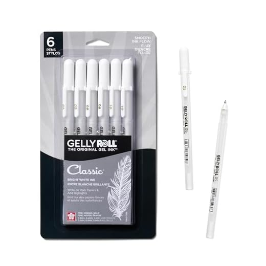 Sakura Gelly Roll Gel Pens - Fine Point Ink Pen for Journaling, Art, or Drawing - Classic White Ink - Assorted Point Sizes - 6 Pack