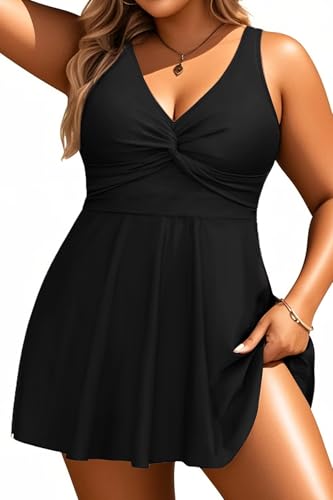 Plus Size Swim Dress for Women - One Piece Swimsuit Tummy Control Bathing Suit Twist Front Curvy Swimwear 2025
