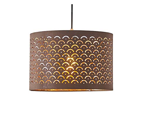 Innoteck Decorative Sea Wave-Pattern Cut Neutral Fabric and Warm Golden Reflective Film Drum Shade, Mult-Functions for Desk, Floor Lamp & Ceiling Pendant, Plastic, Outer Brown, Inner Gold