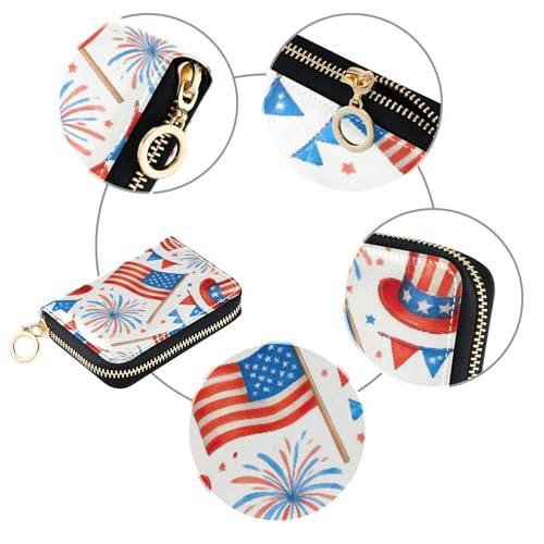 Card Holder Wallets RFID Blocking Wallet Women Leather Zip Around Zipper Wallet with Coin Pouch American Flags White Cartoon4