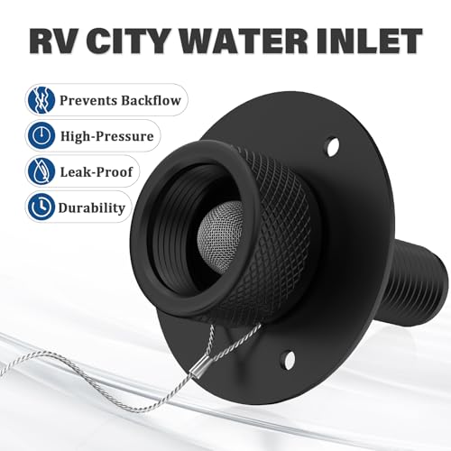 Image of All Metal RV City Water Inlet with Check Valve RV Water Inlet -rv Water Fill Inlet Leak Proof & Universal Fit for RV Camper Motorhome Trailer Marine -Black