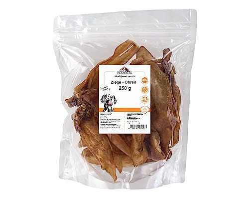 TACKENBERG Ziegenohren für Hunde - leckerer natürlicher Kausnack in Premiumqualität - schonend getrocknet - reines Naturprodukt zur Belohnung, als Snack oder Leckerli, 250 g