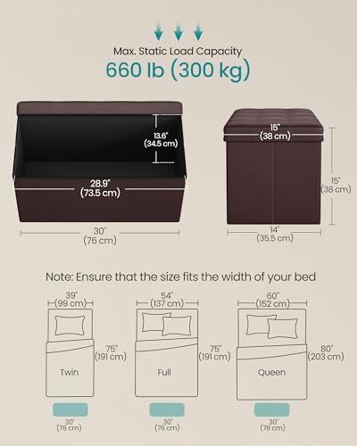 Image of SONGMICS MAZIE Collection - 30 Inches Folding Storage Ottoman Bench, Ottoman with Storage, Foot Rest Stool, Load 660 lb, for Living Room, Synthetic Leather, Brown ULSF40Z