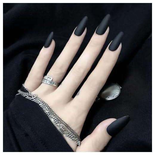 MISUD 24Pcs Fake Nails Matte Stiletto Sharp Press-on Full Cover Black Artificial Nails Pointed Art Nail Tips for Women and Girls