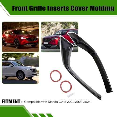 Image of SecosAutoparts 2Pcs Front Grille Inserts Cover Molding ABS, Compatible with Mazda CX-5 CX5 2022 2023 2024, Gloss Black Exterior Accessories