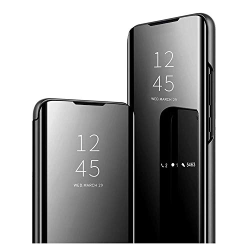 GOGME Funda para Honor X7, Mirror Funda Inteligente, PU/PC Flip Cover Case Espejo Enchapado Window View Protectora Carcasa con Soporte Plegable. Negro