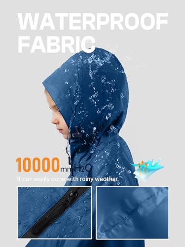 Image of SaphiRose Lightweight Kids Rain Poncho Waterproof Jacket Zipper Up Rain Coat