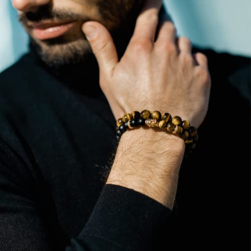 Gt Collection Men's Beaded Bracelet - Wearer With Name, Fame, Fortune, And Money – 100% Natural Wrapped - Gemstones Beaded Bracelet For Men’s Bracelet (Brown Tiger Eye Stone) #TOP6
