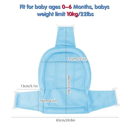 Image of Colorlife Baby Bath Seat Support Net Infant Bathing Seat Support Mat, Adjustable Comfortable Non-Slip Three-Pointed Baby Shower Net Bathtub Sit Up Mesh for Newborn 0-12 Months-Blue(No Bathtub)