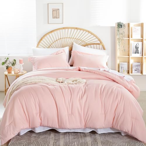 weigelia Twin Comforter Set 5 Pieces Pink Comforter Set Soft Blush Pink Bed Set Twin Bedding Set for Girls with Comforters Flat & Fitted Sheets Pillowcases & Shams